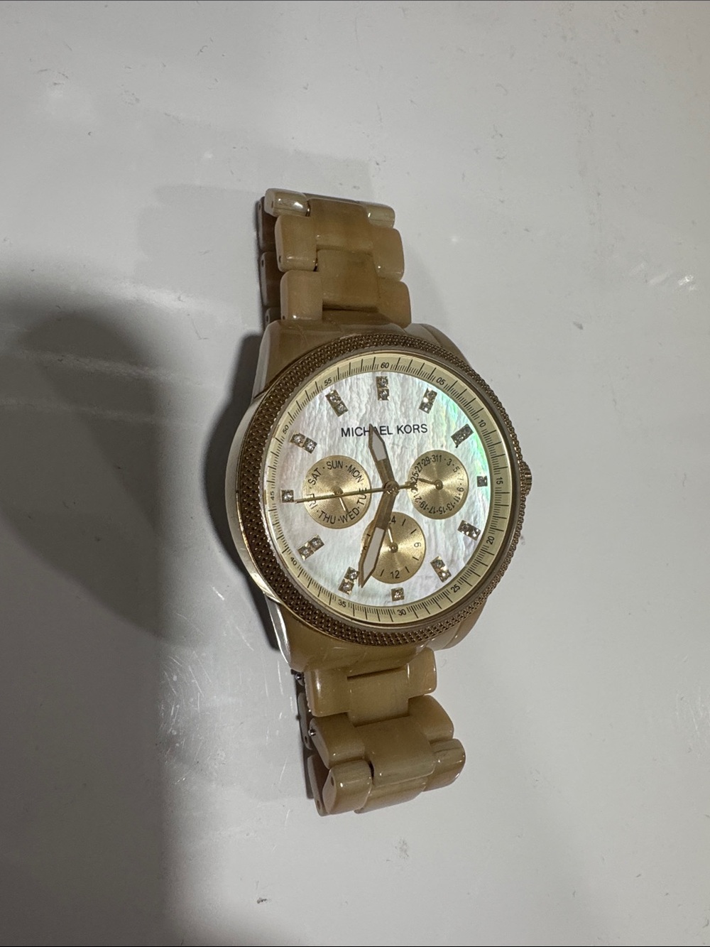 Michael Kors Beige and Gold-Tone Chronograph Watch